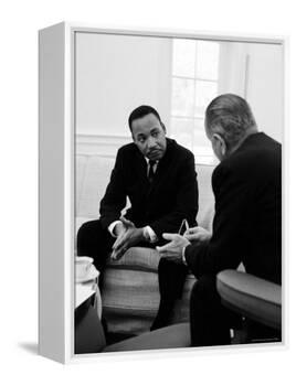 Civil Right Leader Dr. Martin Luther King Speaking with President Lyndon Johnson-Stan Wayman-Framed Premier Image Canvas
