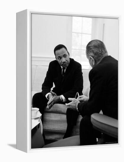 Civil Right Leader Dr. Martin Luther King Speaking with President Lyndon Johnson-Stan Wayman-Framed Premier Image Canvas