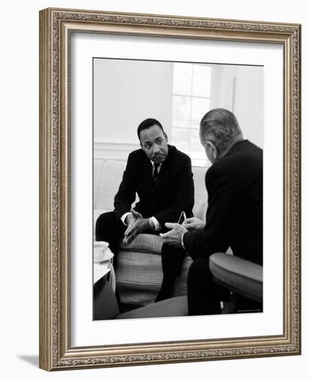 Civil Right Leader Dr. Martin Luther King Speaking with President Lyndon Johnson-Stan Wayman-Framed Premium Photographic Print