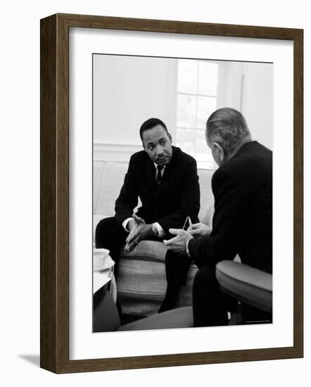 Civil Right Leader Dr. Martin Luther King Speaking with President Lyndon Johnson-Stan Wayman-Framed Premium Photographic Print