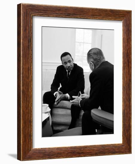 Civil Right Leader Dr. Martin Luther King Speaking with President Lyndon Johnson-Stan Wayman-Framed Premium Photographic Print