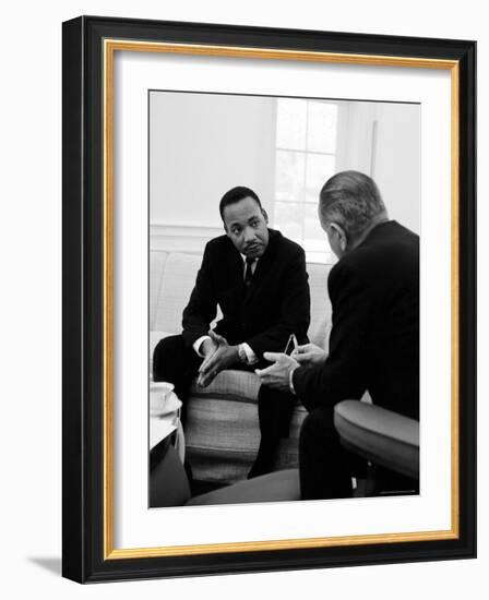 Civil Right Leader Dr. Martin Luther King Speaking with President Lyndon Johnson-Stan Wayman-Framed Premium Photographic Print