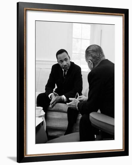 Civil Right Leader Dr. Martin Luther King Speaking with President Lyndon Johnson-Stan Wayman-Framed Premium Photographic Print