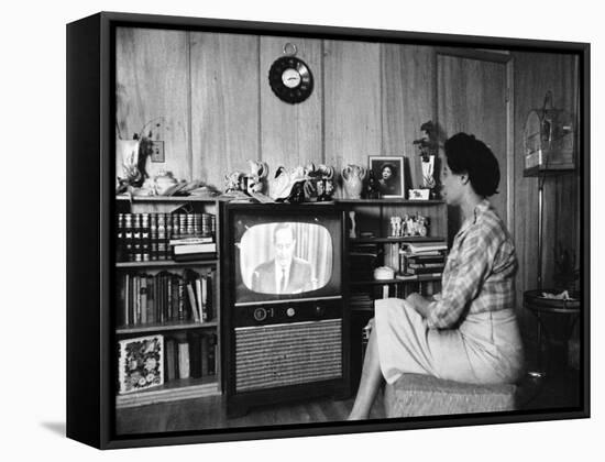 Civil Rights Leader Daisy Bates Watching Televised Desegregation Speech by Governor Faubaus-Thomas D^ Mcavoy-Framed Premier Image Canvas