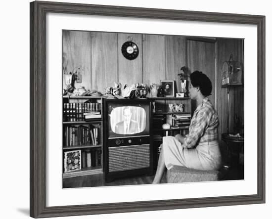 Civil Rights Leader Daisy Bates Watching Televised Desegregation Speech by Governor Faubaus-Thomas D^ Mcavoy-Framed Premium Photographic Print