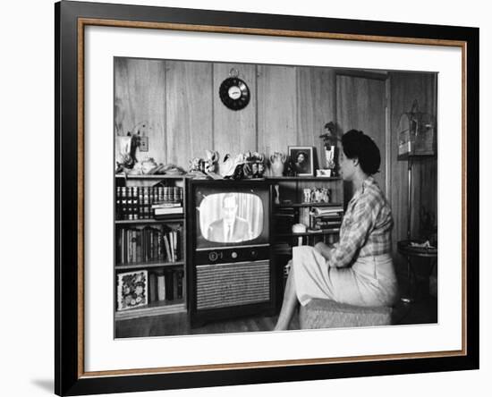 Civil Rights Leader Daisy Bates Watching Televised Desegregation Speech by Governor Faubaus-Thomas D^ Mcavoy-Framed Premium Photographic Print