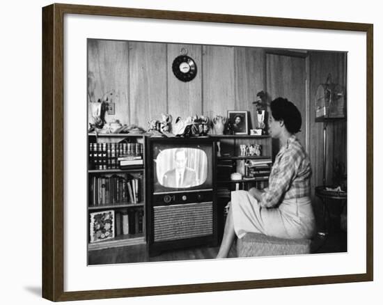 Civil Rights Leader Daisy Bates Watching Televised Desegregation Speech by Governor Faubaus-Thomas D^ Mcavoy-Framed Premium Photographic Print