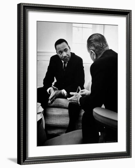 Civil Rights Leader Dr Martin Luther King with Pres. Lyndon Johnson During Visit to the White House-Stan Wayman-Framed Premium Photographic Print