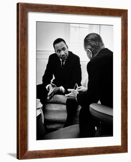 Civil Rights Leader Dr Martin Luther King with Pres. Lyndon Johnson During Visit to the White House-Stan Wayman-Framed Premium Photographic Print