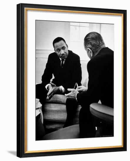 Civil Rights Leader Dr Martin Luther King with Pres. Lyndon Johnson During Visit to the White House-Stan Wayman-Framed Premium Photographic Print