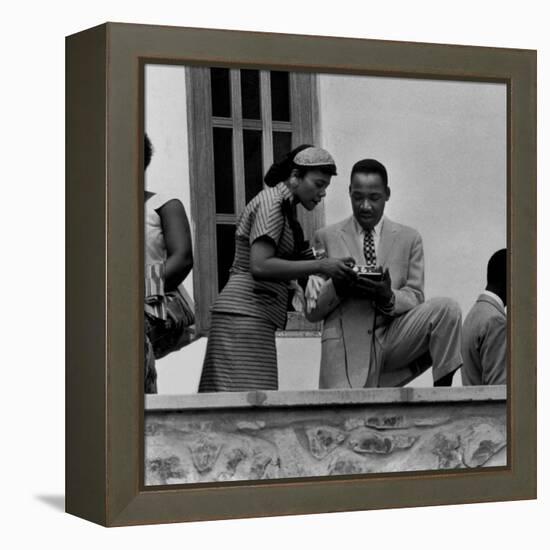 Civil Rights Leader Rev. Martin Luther King Jr. and Wife Visiting Ghanain Independence Ceremonies-Mark Kauffman-Framed Premier Image Canvas