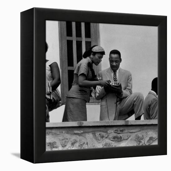 Civil Rights Leader Rev. Martin Luther King Jr. and Wife Visiting Ghanain Independence Ceremonies-Mark Kauffman-Framed Premier Image Canvas