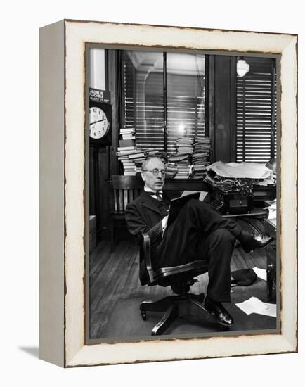 Civil War Historian and Local Newspaper Editor Douglas Southall Freeman Writing Copy in His Office-Alfred Eisenstaedt-Framed Premier Image Canvas