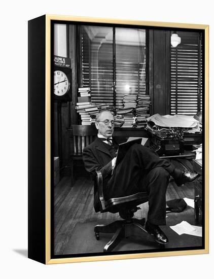 Civil War Historian and Local Newspaper Editor Douglas Southall Freeman Writing Copy in His Office-Alfred Eisenstaedt-Framed Premier Image Canvas