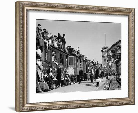 Civilans Packing onto Overcrowded Train in Postwar Berlin-Margaret Bourke-White-Framed Photographic Print