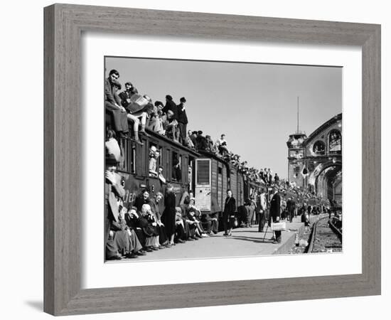 Civilans Packing onto Overcrowded Train in Postwar Berlin-Margaret Bourke-White-Framed Photographic Print