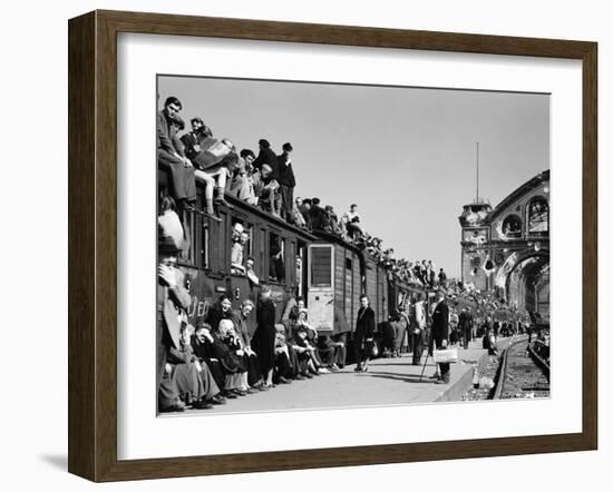 Civilans Packing onto Overcrowded Train in Postwar Berlin-Margaret Bourke-White-Framed Photographic Print