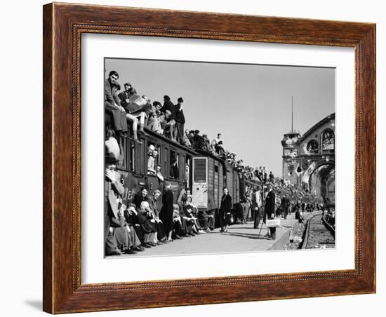 Civilans Packing onto Overcrowded Train in Postwar Berlin-Margaret Bourke-White-Framed Photographic Print