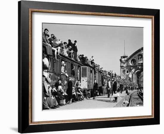 Civilans Packing onto Overcrowded Train in Postwar Berlin-Margaret Bourke-White-Framed Photographic Print