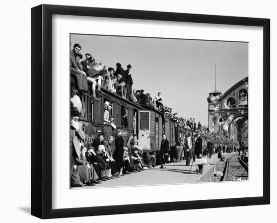 Civilans Packing onto Overcrowded Train in Postwar Berlin-Margaret Bourke-White-Framed Photographic Print