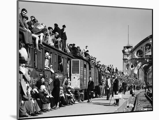 Civilans Packing onto Overcrowded Train in Postwar Berlin-Margaret Bourke-White-Mounted Photographic Print