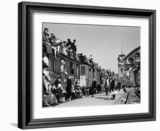 Civilans Packing onto Overcrowded Train in Postwar Berlin-Margaret Bourke-White-Framed Photographic Print