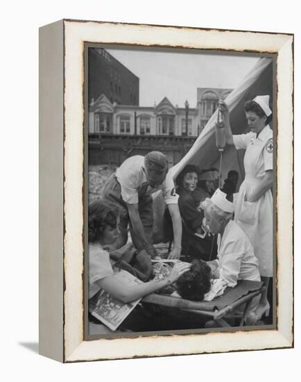 Civilian Receiving a Blood Transfusion from the British Red Cross Setup in a Tent-Allan Grant-Framed Premier Image Canvas