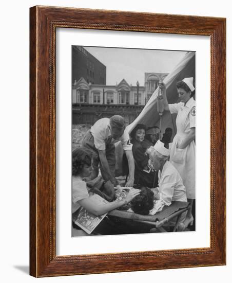 Civilian Receiving a Blood Transfusion from the British Red Cross Setup in a Tent-Allan Grant-Framed Photographic Print