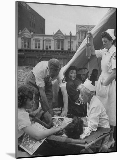 Civilian Receiving a Blood Transfusion from the British Red Cross Setup in a Tent-Allan Grant-Mounted Photographic Print
