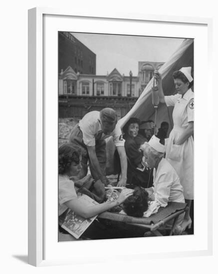 Civilian Receiving a Blood Transfusion from the British Red Cross Setup in a Tent-Allan Grant-Framed Photographic Print