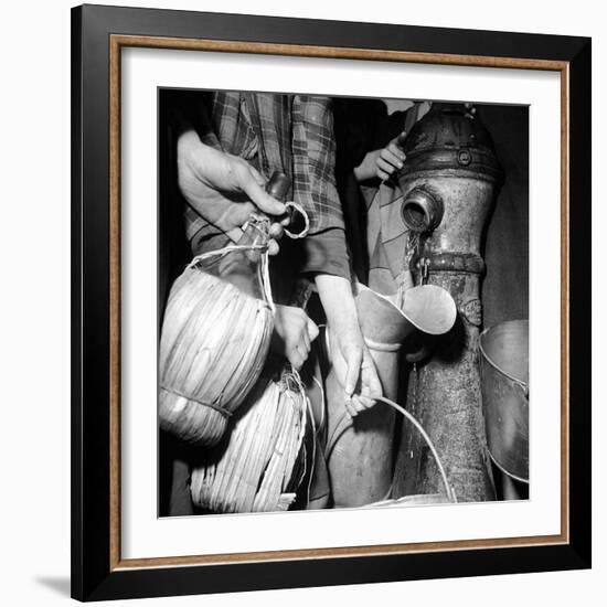 Civilians Filling Wine Jugs with Fresh Water after City was Restored in the Wake of Germans, WWII-Margaret Bourke-White-Framed Photographic Print