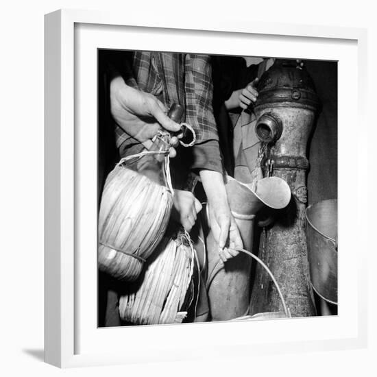 Civilians Filling Wine Jugs with Fresh Water after City was Restored in the Wake of Germans, WWII-Margaret Bourke-White-Framed Photographic Print