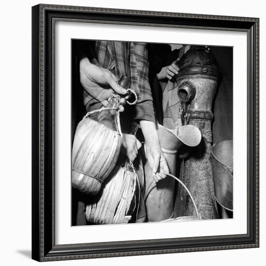 Civilians Filling Wine Jugs with Fresh Water after City was Restored in the Wake of Germans, WWII-Margaret Bourke-White-Framed Photographic Print