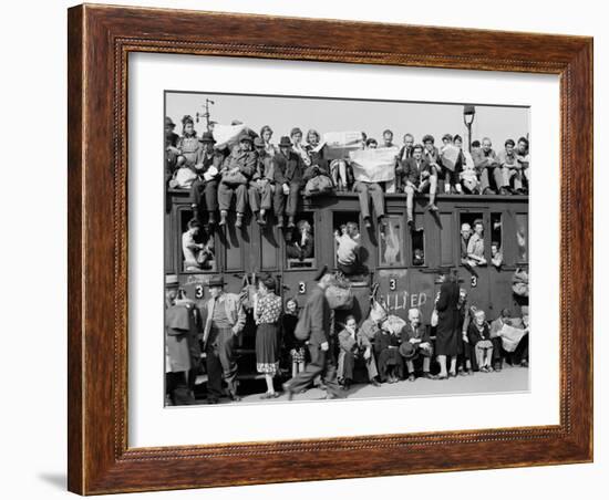 Civilians Packing Onto Overcrowded Train Leaving Postwar Berlin-Margaret Bourke-White-Framed Photographic Print