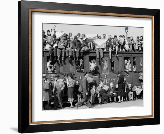 Civilians Packing Onto Overcrowded Train Leaving Postwar Berlin-Margaret Bourke-White-Framed Photographic Print