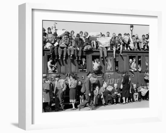 Civilians Packing Onto Overcrowded Train Leaving Postwar Berlin-Margaret Bourke-White-Framed Photographic Print