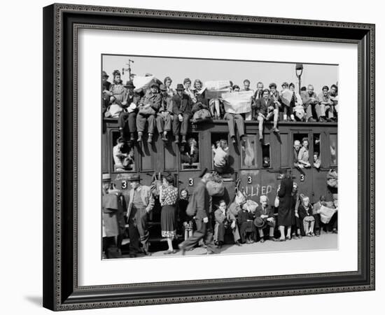 Civilians Packing Onto Overcrowded Train Leaving Postwar Berlin-Margaret Bourke-White-Framed Photographic Print