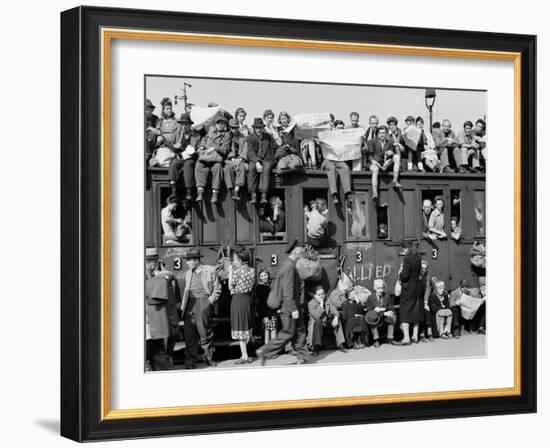 Civilians Packing Onto Overcrowded Train Leaving Postwar Berlin-Margaret Bourke-White-Framed Photographic Print
