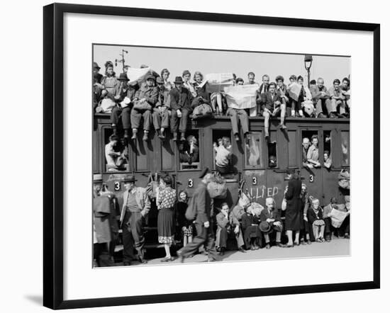 Civilians Packing Onto Overcrowded Train Leaving Postwar Berlin-Margaret Bourke-White-Framed Photographic Print