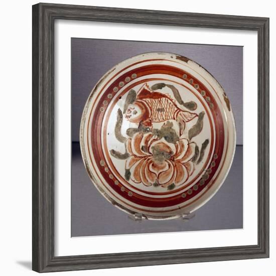 Cizhou Bowl Decorated with Peony and Fish-null-Framed Giclee Print