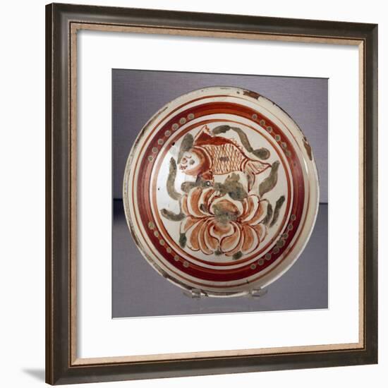 Cizhou Bowl Decorated with Peony and Fish-null-Framed Giclee Print