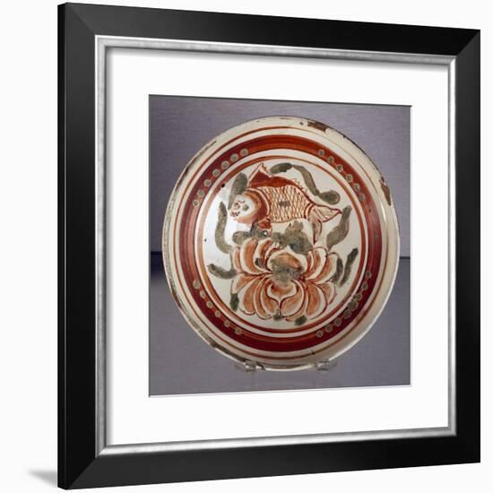 Cizhou Bowl Decorated with Peony and Fish-null-Framed Giclee Print