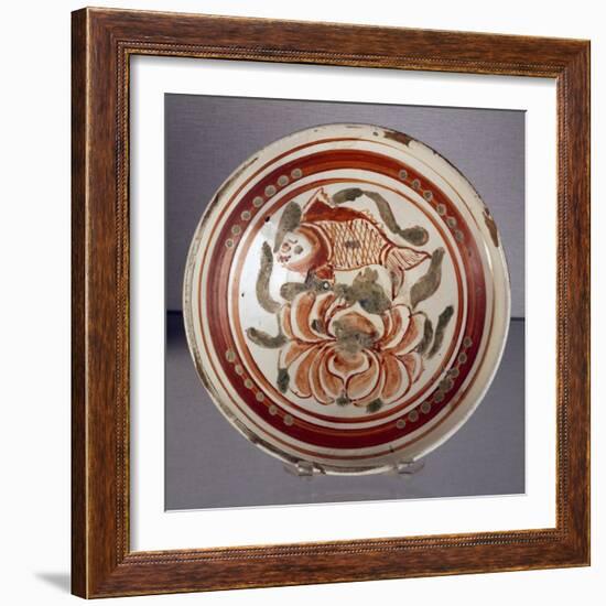 Cizhou Bowl Decorated with Peony and Fish-null-Framed Giclee Print