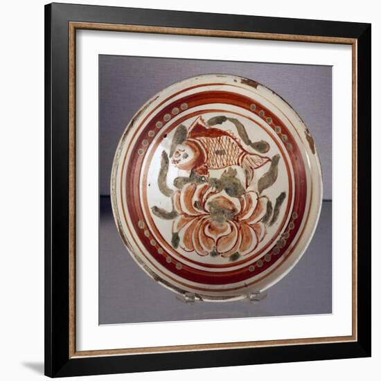 Cizhou Bowl Decorated with Peony and Fish-null-Framed Giclee Print