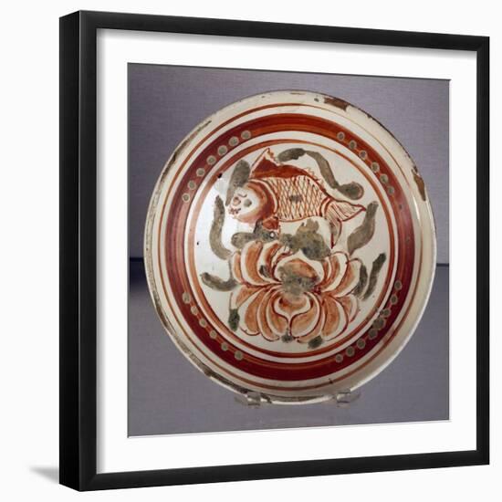 Cizhou Bowl Decorated with Peony and Fish-null-Framed Giclee Print