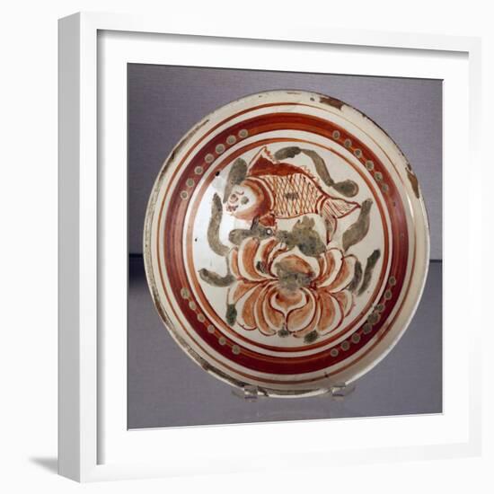 Cizhou Bowl Decorated with Peony and Fish-null-Framed Giclee Print