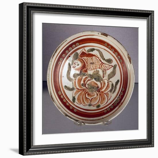 Cizhou Bowl Decorated with Peony and Fish-null-Framed Giclee Print