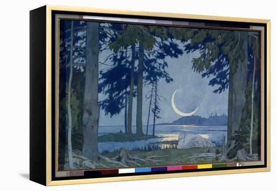 Clair De Lune Sur Le Lac Ilmen. Decor Pour Lêopera Sadko De Nicolas (Nikolai) Rimski Korsakov (Rims-Ivan Bilibin-Framed Premier Image Canvas