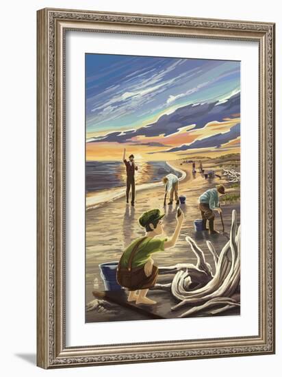 Clam Diggers - Driftwood-Lantern Press-Framed Art Print