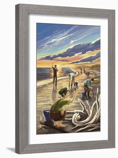 Clam Diggers - Driftwood-Lantern Press-Framed Art Print